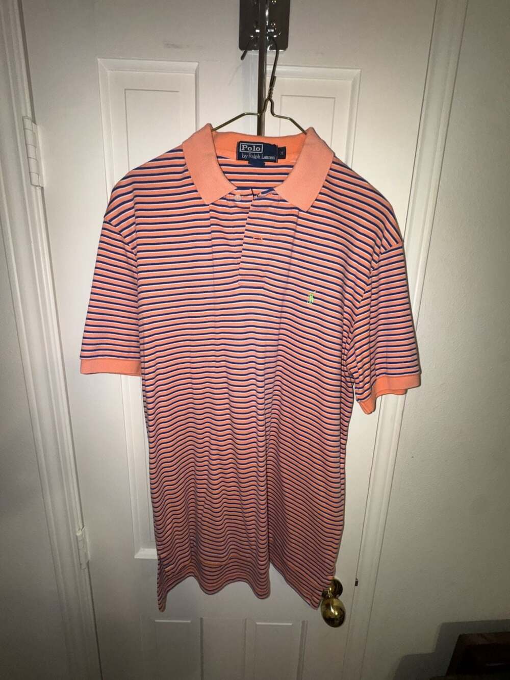 Polo Ralph Lauren Vintage Orange and Blue Striped Short Sleeve Polo Shirt